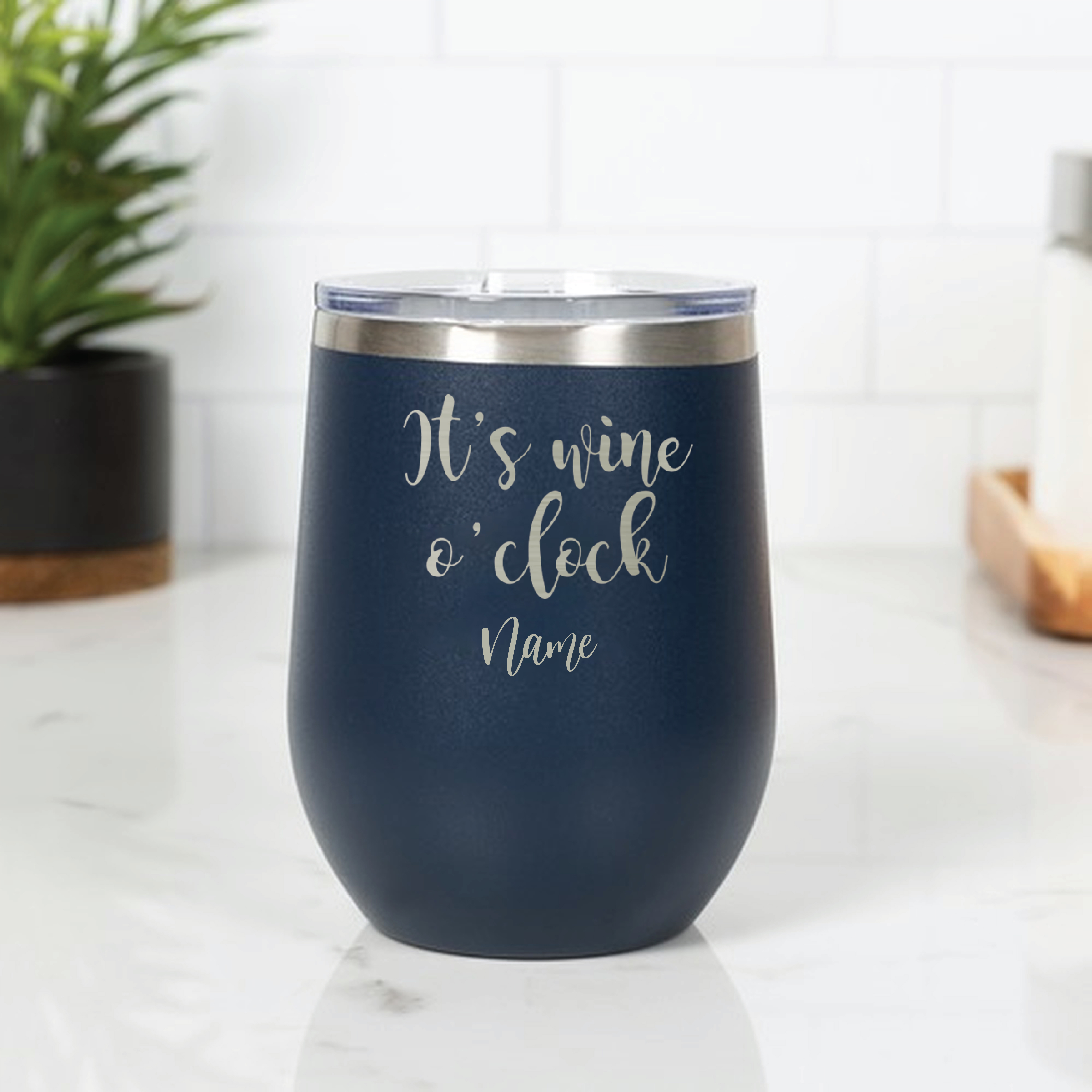 It's Wineó Clock Blue, Personalised Insulated, Stainless Steel Tumbler with Lid